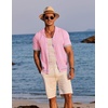 image:imageCOOFANDY Mens Short Sleeve Knit Shirt Casual Button Down Shirt Vintage Striped Knitted Golf Beach TopsCoral Pink