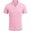 image:imageCOOFANDY Mens Short Sleeve Knit Shirt Casual Button Down Shirt Vintage Striped Knitted Golf Beach TopsCoral Pink