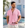 image:imageCOOFANDY Mens Short Sleeve Knit Shirt Casual Button Down Shirt Vintage Striped Knitted Golf Beach TopsCoral Pink