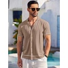 image:imageCOOFANDY Mens Short Sleeve Knit Shirt Casual Button Down Shirt Vintage Striped Knitted Golf Beach TopsDark Beige