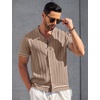 image:imageCOOFANDY Mens Short Sleeve Knit Shirt Casual Button Down Shirt Vintage Striped Knitted Golf Beach TopsDark Beige