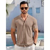 image:imageCOOFANDY Mens Short Sleeve Knit Shirt Casual Button Down Shirt Vintage Striped Knitted Golf Beach TopsDark Beige