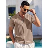 image:imageCOOFANDY Mens Short Sleeve Knit Shirt Casual Button Down Shirt Vintage Striped Knitted Golf Beach TopsDark Beige