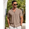 image:imageCOOFANDY Mens Short Sleeve Knit Shirt Casual Button Down Shirt Vintage Striped Knitted Golf Beach TopsDark Beige