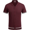 image:imageCOOFANDY Mens Short Sleeve Knit Shirt Casual Button Down Shirt Vintage Striped Knitted Golf Beach TopsDark Red
