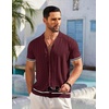image:imageCOOFANDY Mens Short Sleeve Knit Shirt Casual Button Down Shirt Vintage Striped Knitted Golf Beach TopsDark Red