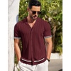 image:imageCOOFANDY Mens Short Sleeve Knit Shirt Casual Button Down Shirt Vintage Striped Knitted Golf Beach TopsDark Red
