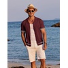 image:imageCOOFANDY Mens Short Sleeve Knit Shirt Casual Button Down Shirt Vintage Striped Knitted Golf Beach TopsDark Red