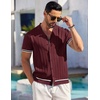image:imageCOOFANDY Mens Short Sleeve Knit Shirt Casual Button Down Shirt Vintage Striped Knitted Golf Beach TopsDark Red