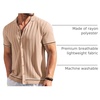 image:imageCOOFANDY Mens Short Sleeve Knit Shirt Casual Button Down Shirt Vintage Striped Knitted Golf Beach TopsKhaki