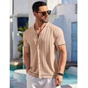 image:imageCOOFANDY Mens Short Sleeve Knit Shirt Casual Button Down Shirt Vintage Striped Knitted Golf Beach TopsKhaki
