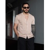 image:imageCOOFANDY Mens Short Sleeve Knit Shirt Casual Button Down Shirt Vintage Striped Knitted Golf Beach TopsKhaki