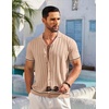 image:imageCOOFANDY Mens Short Sleeve Knit Shirt Casual Button Down Shirt Vintage Striped Knitted Golf Beach TopsKhaki