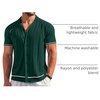 image:imageCOOFANDY Mens Short Sleeve Knit Shirt Casual Button Down Shirt Vintage Striped Knitted Golf Beach TopsLake Green