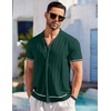 image:imageCOOFANDY Mens Short Sleeve Knit Shirt Casual Button Down Shirt Vintage Striped Knitted Golf Beach TopsLake Green