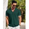 image:imageCOOFANDY Mens Short Sleeve Knit Shirt Casual Button Down Shirt Vintage Striped Knitted Golf Beach TopsLake Green