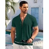 image:imageCOOFANDY Mens Short Sleeve Knit Shirt Casual Button Down Shirt Vintage Striped Knitted Golf Beach TopsLake Green