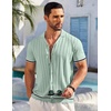 image:imageCOOFANDY Mens Short Sleeve Knit Shirt Casual Button Down Shirt Vintage Striped Knitted Golf Beach TopsLight Green