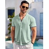 image:imageCOOFANDY Mens Short Sleeve Knit Shirt Casual Button Down Shirt Vintage Striped Knitted Golf Beach TopsLight Green
