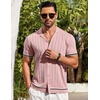 image:imageCOOFANDY Mens Short Sleeve Knit Shirt Casual Button Down Shirt Vintage Striped Knitted Golf Beach TopsLight Pink