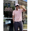image:imageCOOFANDY Mens Short Sleeve Knit Shirt Casual Button Down Shirt Vintage Striped Knitted Golf Beach TopsLight Pink