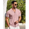 image:imageCOOFANDY Mens Short Sleeve Knit Shirt Casual Button Down Shirt Vintage Striped Knitted Golf Beach TopsLight Pink