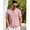 image:imageCOOFANDY Mens Short Sleeve Knit Shirt Casual Button Down Shirt Vintage Striped Knitted Golf Beach TopsLight Pink