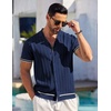 image:imageCOOFANDY Mens Short Sleeve Knit Shirt Casual Button Down Shirt Vintage Striped Knitted Golf Beach TopsNavy Blue