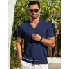 image:imageCOOFANDY Mens Short Sleeve Knit Shirt Casual Button Down Shirt Vintage Striped Knitted Golf Beach TopsNavy Blue
