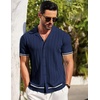image:imageCOOFANDY Mens Short Sleeve Knit Shirt Casual Button Down Shirt Vintage Striped Knitted Golf Beach TopsNavy Blue