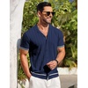 image:imageCOOFANDY Mens Short Sleeve Knit Shirt Casual Button Down Shirt Vintage Striped Knitted Golf Beach TopsNavy Blue