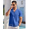 image:imageCOOFANDY Mens Short Sleeve Knit Shirt Casual Button Down Shirt Vintage Striped Knitted Golf Beach TopsRoyal Blue