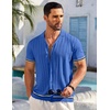 image:imageCOOFANDY Mens Short Sleeve Knit Shirt Casual Button Down Shirt Vintage Striped Knitted Golf Beach TopsRoyal Blue