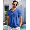 image:imageCOOFANDY Mens Short Sleeve Knit Shirt Casual Button Down Shirt Vintage Striped Knitted Golf Beach TopsRoyal Blue