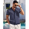 image:imageCOOFANDY Mens Short Sleeve Knit Shirt Casual Button Down Shirt Vintage Striped Knitted Golf Beach TopsTz377