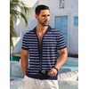 image:imageCOOFANDY Mens Short Sleeve Knit Shirt Casual Button Down Shirt Vintage Striped Knitted Golf Beach TopsTz377