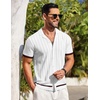 image:imageCOOFANDY Mens Short Sleeve Knit Shirt Casual Button Down Shirt Vintage Striped Knitted Golf Beach TopsWhite