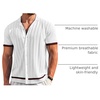 image:imageCOOFANDY Mens Short Sleeve Knit Shirt Casual Button Down Shirt Vintage Striped Knitted Golf Beach TopsWhite
