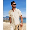 image:imageCOOFANDY Mens Summer Beach Outfits 2 Piece Short Sets Shirts and Shorts Vacation Texture Linen Sets for MenBeige