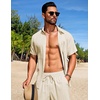image:imageCOOFANDY Mens Summer Beach Outfits 2 Piece Short Sets Shirts and Shorts Vacation Texture Linen Sets for MenBeige