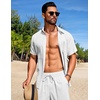 image:imageCOOFANDY Mens Summer Beach Outfits 2 Piece Short Sets Shirts and Shorts Vacation Texture Linen Sets for MenWhite