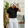 image:imageCOOFANDY Mens Textured Polo Shirts Short Sleeve Slim Fit Casual Button Polo TShirt Summer Collared Golf ShirtAll Black