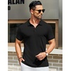 image:imageCOOFANDY Mens Textured Polo Shirts Short Sleeve Slim Fit Casual Button Polo TShirt Summer Collared Golf ShirtAll Black