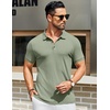 image:imageCOOFANDY Mens Textured Polo Shirts Short Sleeve Slim Fit Casual Button Polo TShirt Summer Collared Golf ShirtBlight Green