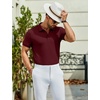 image:imageCOOFANDY Mens Textured Polo Shirts Short Sleeve Slim Fit Casual Button Polo TShirt Summer Collared Golf ShirtDark Red