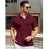 image:imageCOOFANDY Mens Textured Polo Shirts Short Sleeve Slim Fit Casual Button Polo TShirt Summer Collared Golf ShirtDark Red