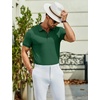 image:imageCOOFANDY Mens Textured Polo Shirts Short Sleeve Slim Fit Casual Button Polo TShirt Summer Collared Golf ShirtGreen