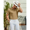 image:imageCOOFANDY Mens Textured Polo Shirts Short Sleeve Slim Fit Casual Button Polo TShirt Summer Collared Golf ShirtKhaki