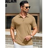 image:imageCOOFANDY Mens Textured Polo Shirts Short Sleeve Slim Fit Casual Button Polo TShirt Summer Collared Golf ShirtKhaki