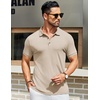 image:imageCOOFANDY Mens Textured Polo Shirts Short Sleeve Slim Fit Casual Button Polo TShirt Summer Collared Golf ShirtLight Khaki